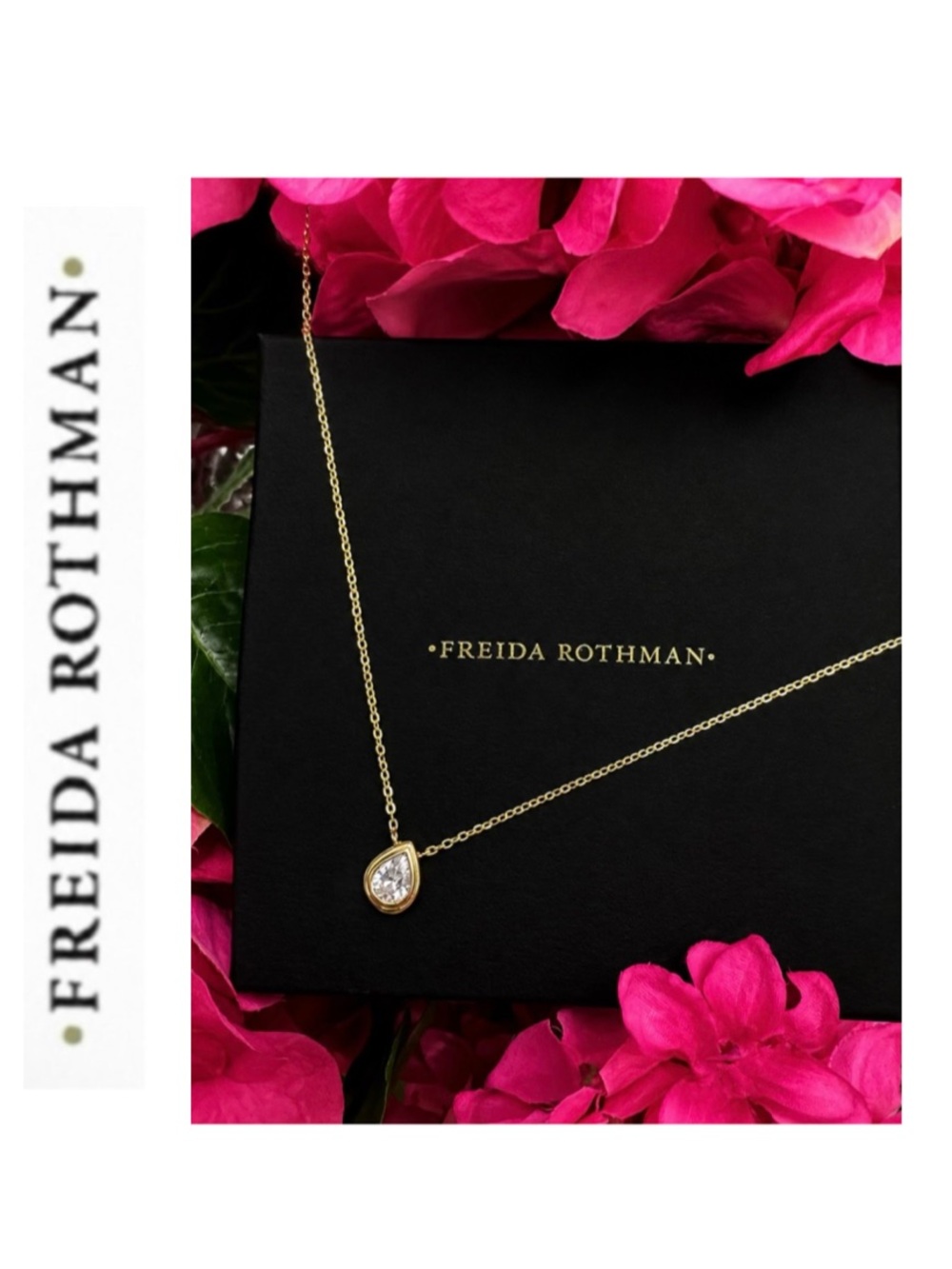 Freida Rothman Vault 925 Sterling Silver over 14k Pear-Cut CZ Teardrop Necklace